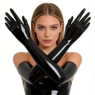 厂家定制跨境欧美BDSM乳胶立体长手套latex一次成型紧致手套加工