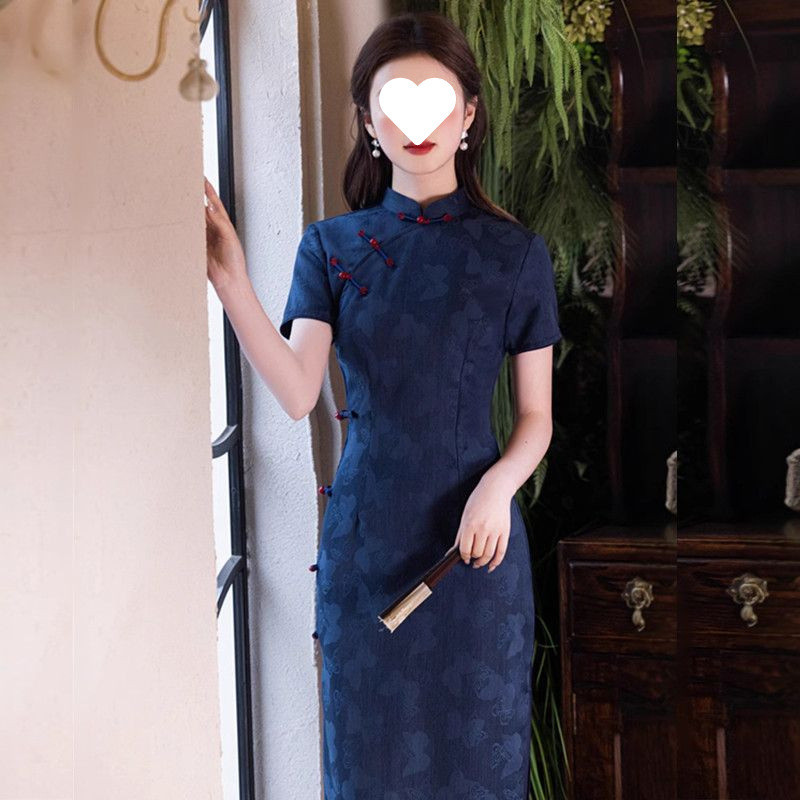 Elegant summer denim retro cheongsam