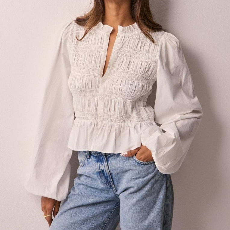 European And American Cross-border Women's Clothing, Solid Color Casual Versatile Buttoned Slim-fit Cardigan Shirt With_voghion.com