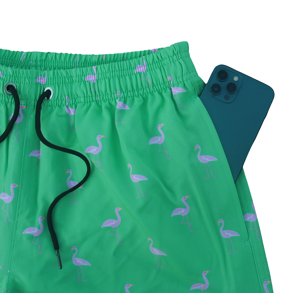 Flamingo Print Herren Badeshorts Mit Elastischem Bund_voghion.com
