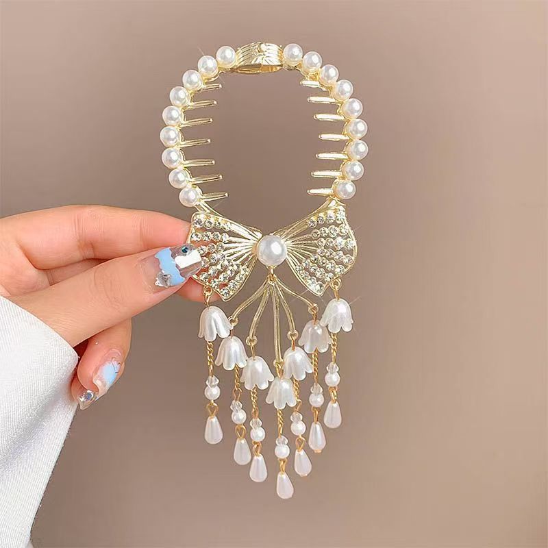 古風鈴蘭流蘇ヘアピン団子の髪飾り女性の高級感バラの髪のフックの気質の半分の髪のクリップ