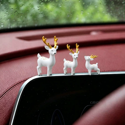 Mini deer safe journey ornament, cute and creative car decoration model, in-car dashboard accessory (Car ornaments) - golden-deer-set-of-3-with-free-traceless-adhesive