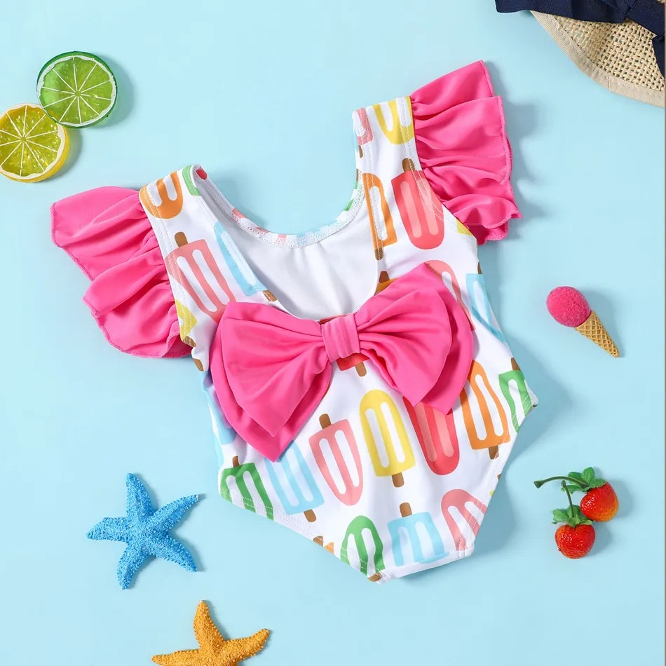 Girl's Printing Bow Knot One-pieces Kids Swimwear display picture 2