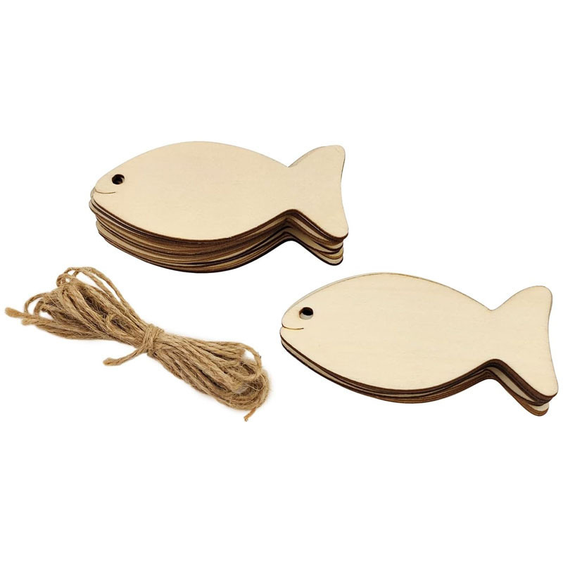10pcs Unfinished Wood Hollow Fish Hanging Ornaments DIY Blank Fish Label Craft Gift Party Decoration