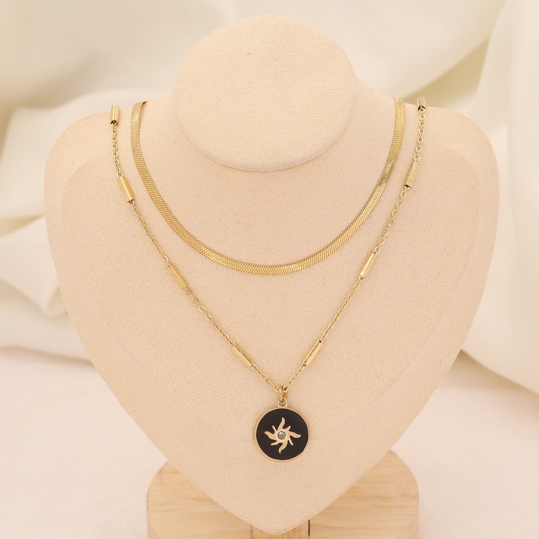 Multi-Layer Stainless Steel Flat Snake Heart Necklace