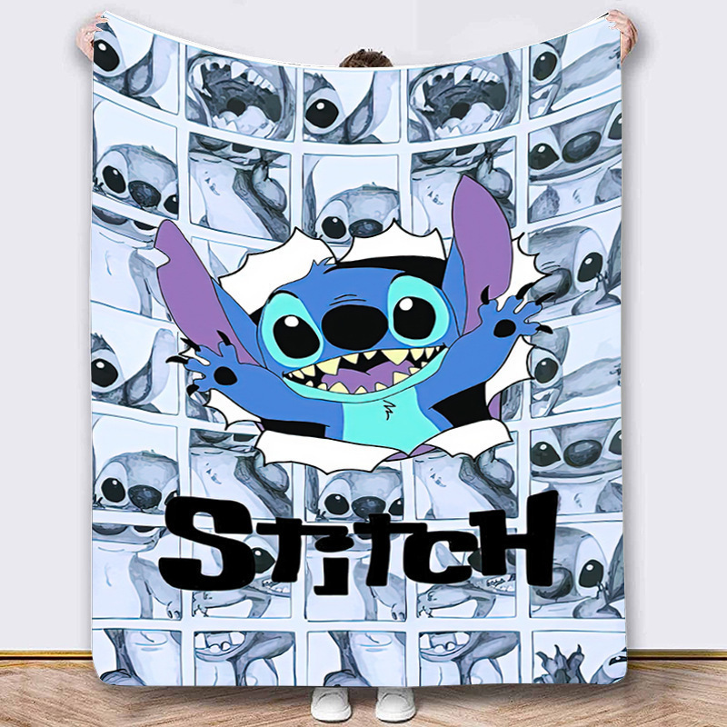 外贸数码印花毛毯卡通史迪奇史迪仔法兰绒毯子空调午睡毯工厂直供