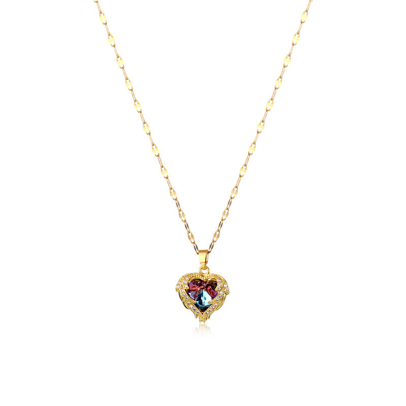 Ensemble de boucles d'oreilles et bague en forme de cœur coloré et populaire, plaqué or K, chaîne de clavicule, accessoires_voghion.com