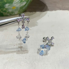 铃兰童话蓝色水晶十字架钛钢耳钉星星耳饰耳骨钉个性流苏耳环批发