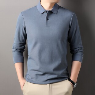 Autumn Polo Shirt Men's Combed Cotton Solid Color Lapel Long Sleeve T-Shirt Men's Business Casual Clothes Dad Men's Clothing