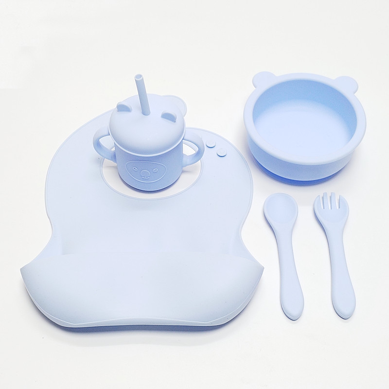 ベビーミールプレートシリコン吸盤オールインワン幼児食事トレーニングシリコン食器セット食事フォークとスプーンセット|undefined