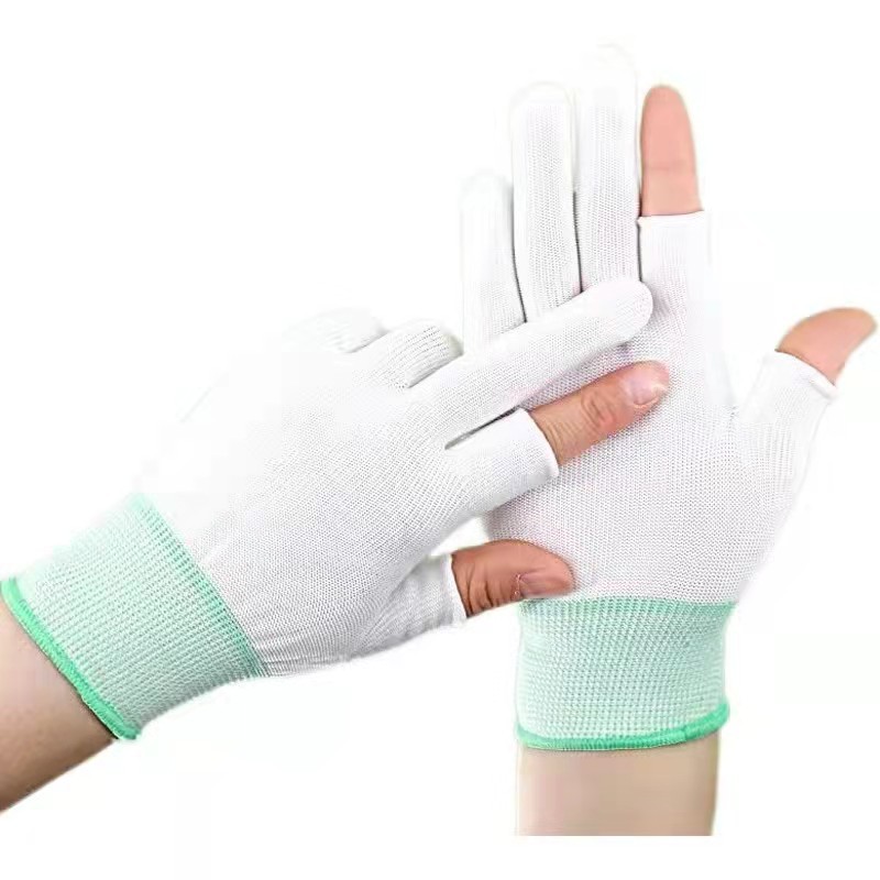 Factoria transfronteriza dispensando guantes de protección laboral antideslizantes de línea de nylon elástico ultra delgado permeable a la protección laboral de hombres y mujeres