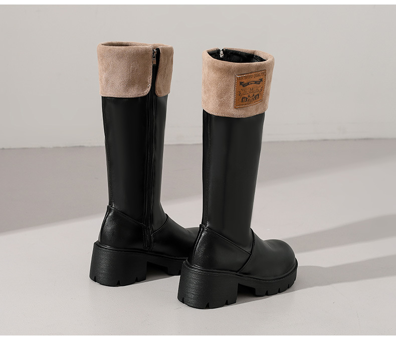 Damen Cowboy Stiefel Mit Fleecefutter Und Breitem Absatz_voghion.com