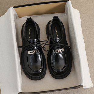 Weiwei Girl 805-2 Thick Bottom Loafers Women's Spring and Autumn Lace-up Retro Small Leather Shoes Thick Heel Soft Bottom Large Size Women's Shoes
