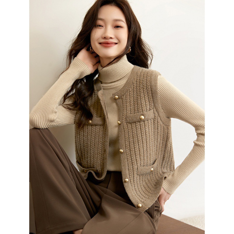 设计感麻花针织衫23冬季新款摩哥鱼元创韩版氛围感休闲马甲外套女