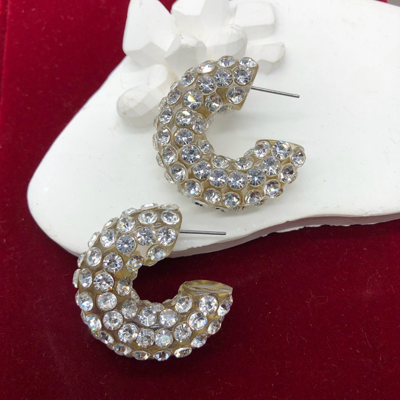 1 Pair Quantity Daily Occasion Alloy Material 1 Pair Retro C Shape Plating Inlay Alloy Zircon Ear Studs