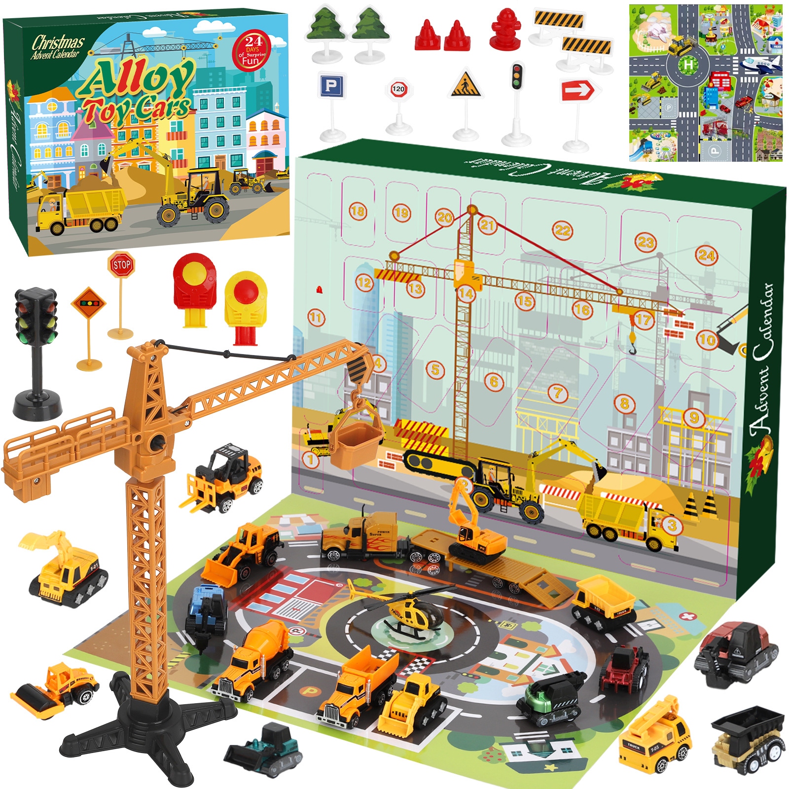 儿童圣诞节倒数日历 24PCS盲盒套装回力消防车警车工程车礼物玩具