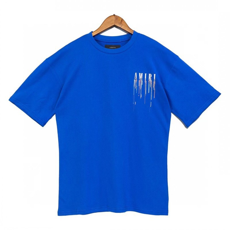 Amiri T-shirt Paint Drip Logo Blue