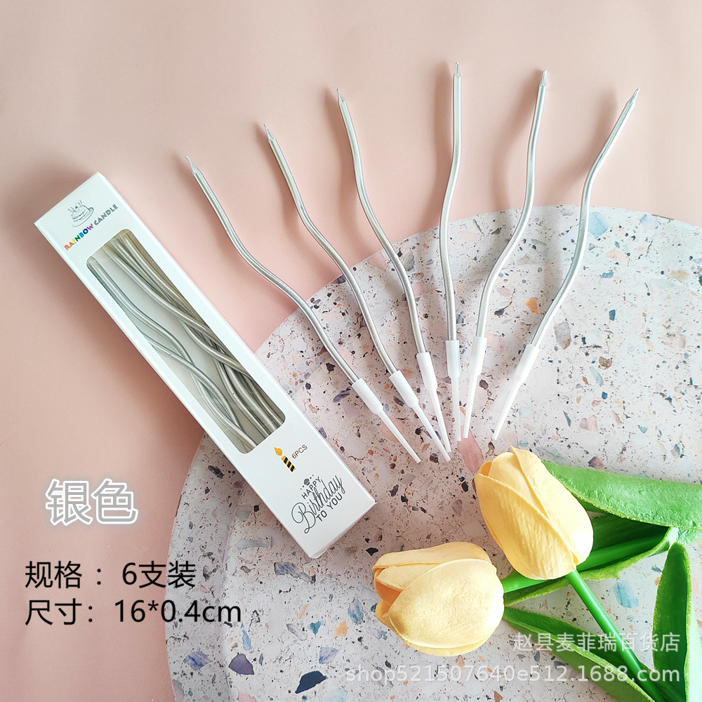 Venta al por mayor de velas de cumpleaños curvas de moda, velas en espiral para hornear pasteles y postres, suministro de fábrica con envío gratuito