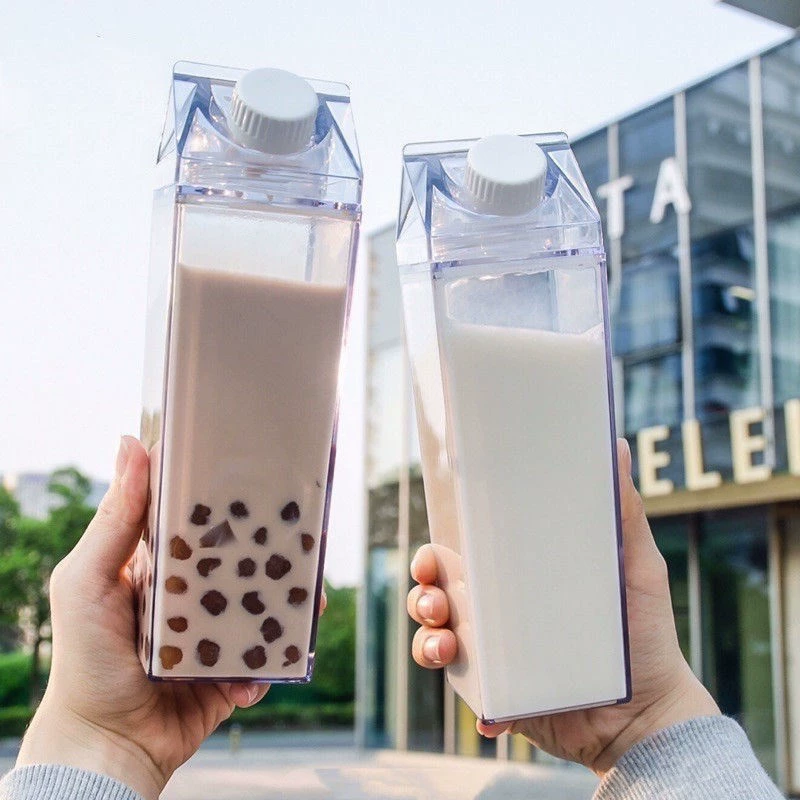  foreign trade large capacity 1000ml plastic square milk cup Korean cartoon square milk box milk box square cup