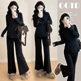 孕妇装早秋新款半领打底上衣韩版花边百搭显瘦长袖内搭打底衫女