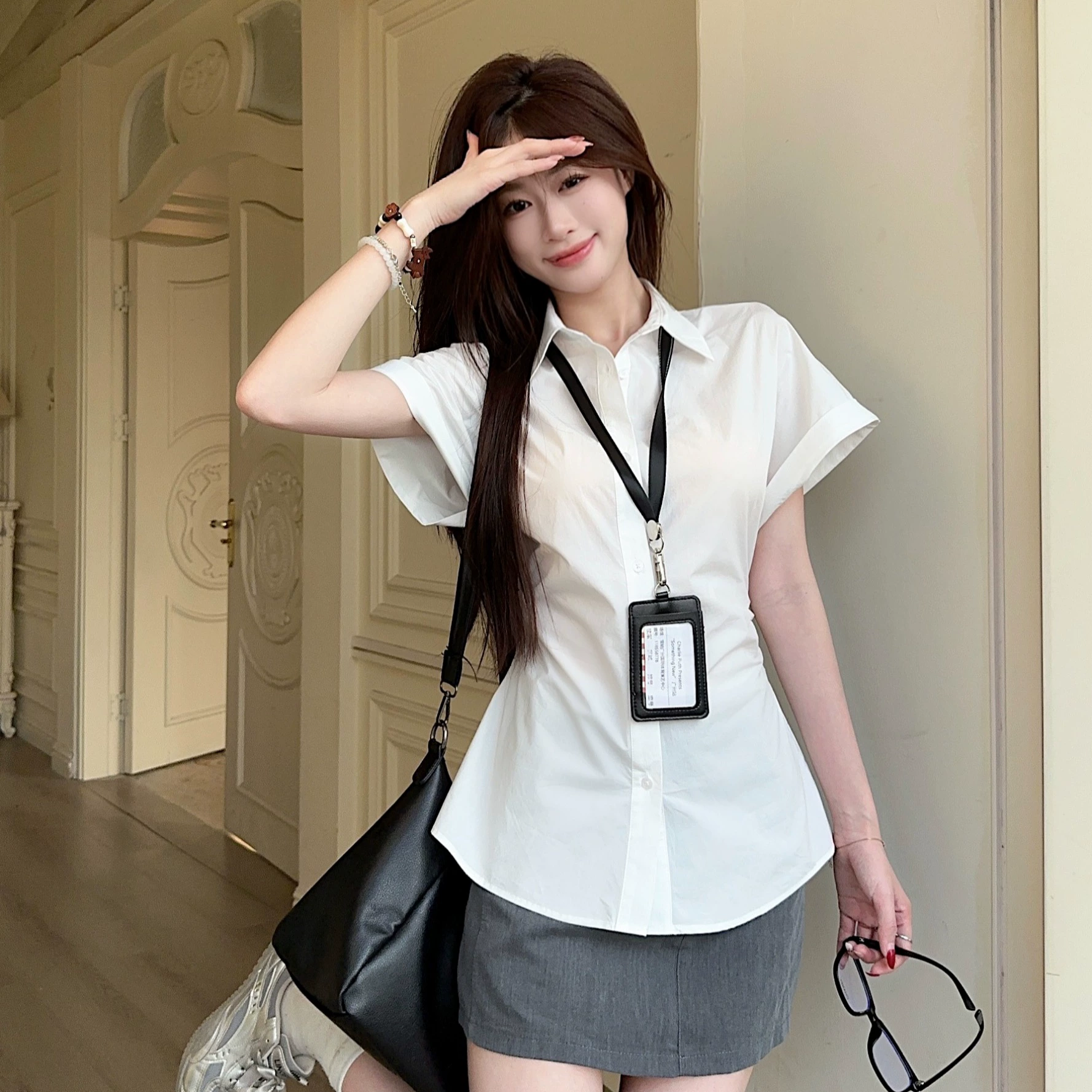 Белая рубашка с короткими рукавами и воротником-поло, женская летняя дизайнерская рубашка с нишей для похудения, универсальный кардиган, топ