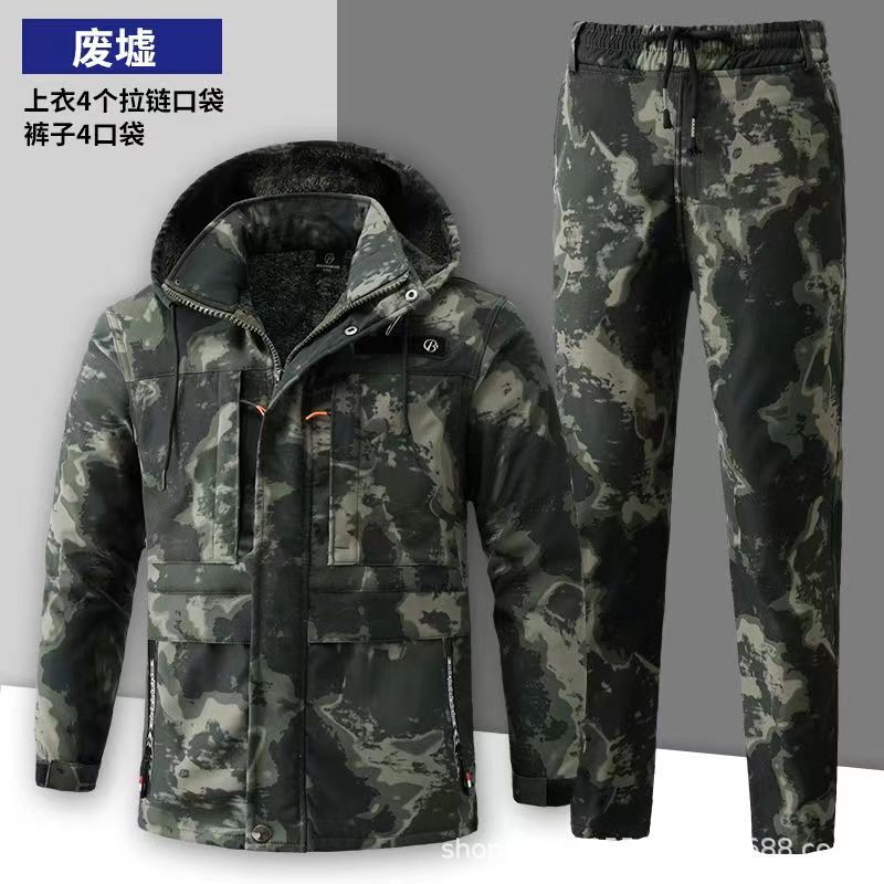 秋冬保暖迷彩工作服套装户外加绒加厚迷彩服耐磨耐脏劳保汽修工装|undefined