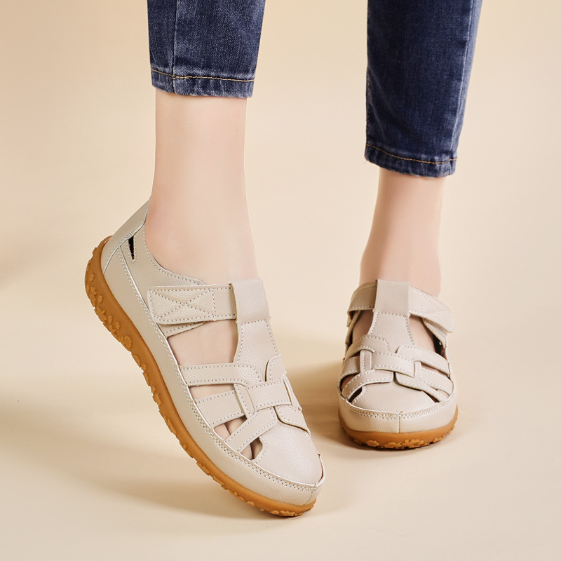 Cross-border tallas grandes 35-44 sandalias retro hechas a mano de verano zapatos de madre de suela blanda zapatos casuales de mujer con velcro zapatos de playa