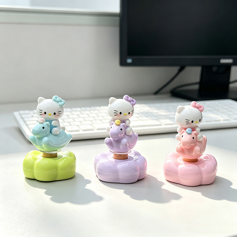 Creative and cute rotating Hello Kitty car ornament, suitable for electric car interiors, car dashboard, and office desk decoration