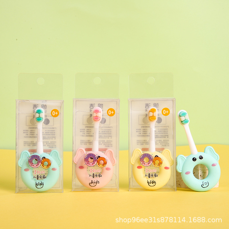 Children's toothbrush 0-4 years old donut elephant anti-swallowing cute baby soft hair toddler toothbrush in stock wholesale