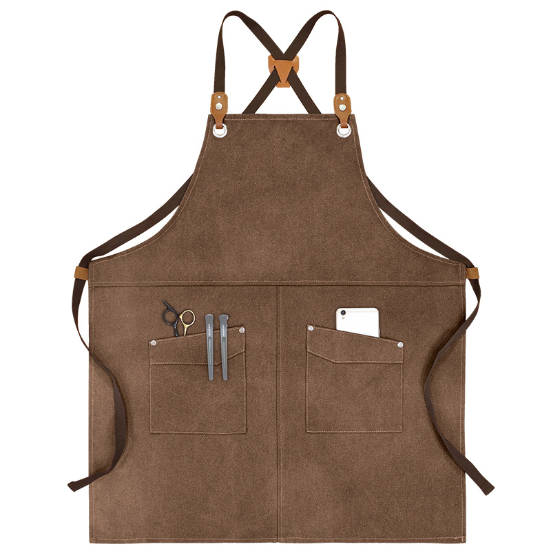 Transfronterizo Amazon engrosamiento lona delantal logotipo personalizado barista barbero ropa de trabajo hogar delantal de cocina
