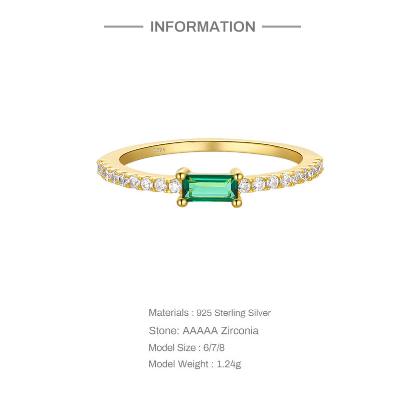 Simple Style Square Sterling Silver Inlay Zircon Rings 1 Piece