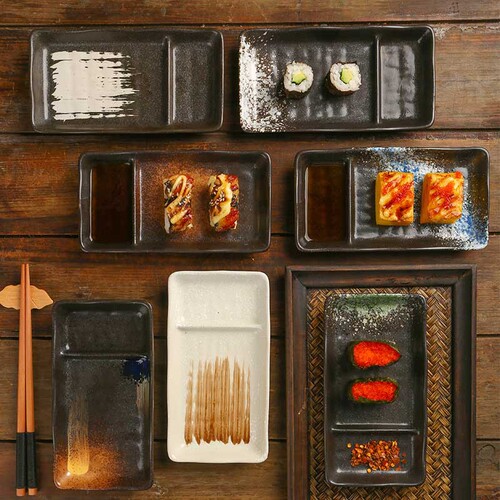 Ceramic compartmented dinner plate creative home with vinegar plate double compartment plate cake sushi snack plate snack cold dish snow fish plate