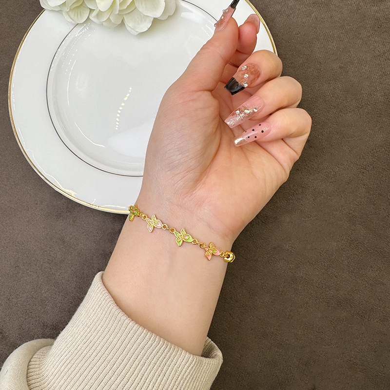 Nuevo chino vietnamita pulsera de oro de arena retrógrado mariposa de flores de coches flash cuentas de flores joyas de nicho al por mayor