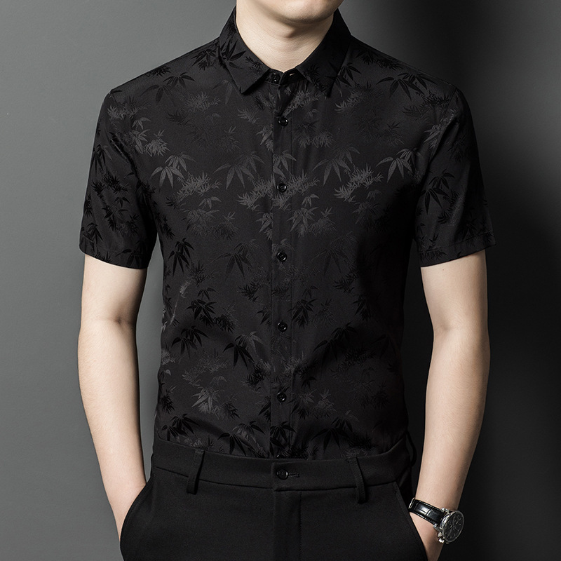 High-End Men's Mulberry Silk Short-Sleeved Shirt Summer Middle-Aged Business Casual Silk Satin Jacquard Shirt Men's Clothing High-End Men's Mulberry Silk Short-Sleeved Shirt Summer Middle-Aged Business Casual Silk Satin Jacquard Shirt Men's Clothing