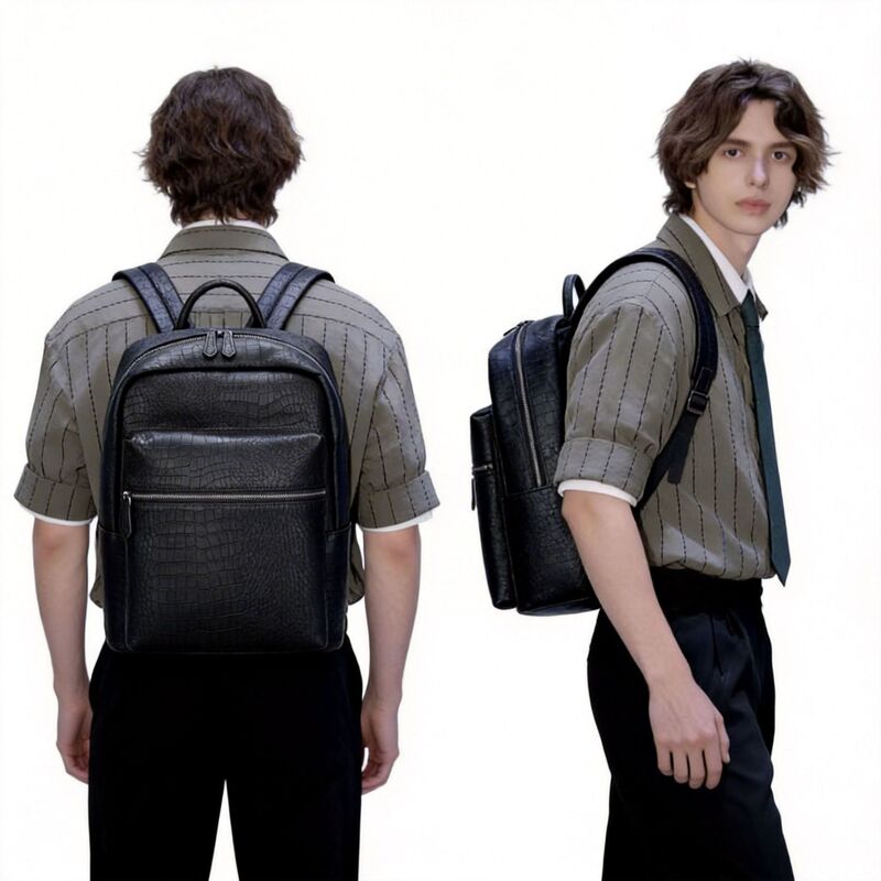 New Style Korean-Style Large-Capacity Lightweight Versatile Backpack with Crocodile Pattern Leather and a High-End Feel for Men
