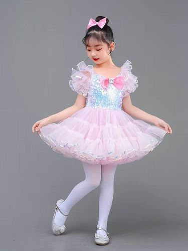 Toddlers kids pink sequins jazz dance costumes tutu skirts ballet latin salsa ballet dance dresses modern dance choir gauze skirt performance clothing for girls