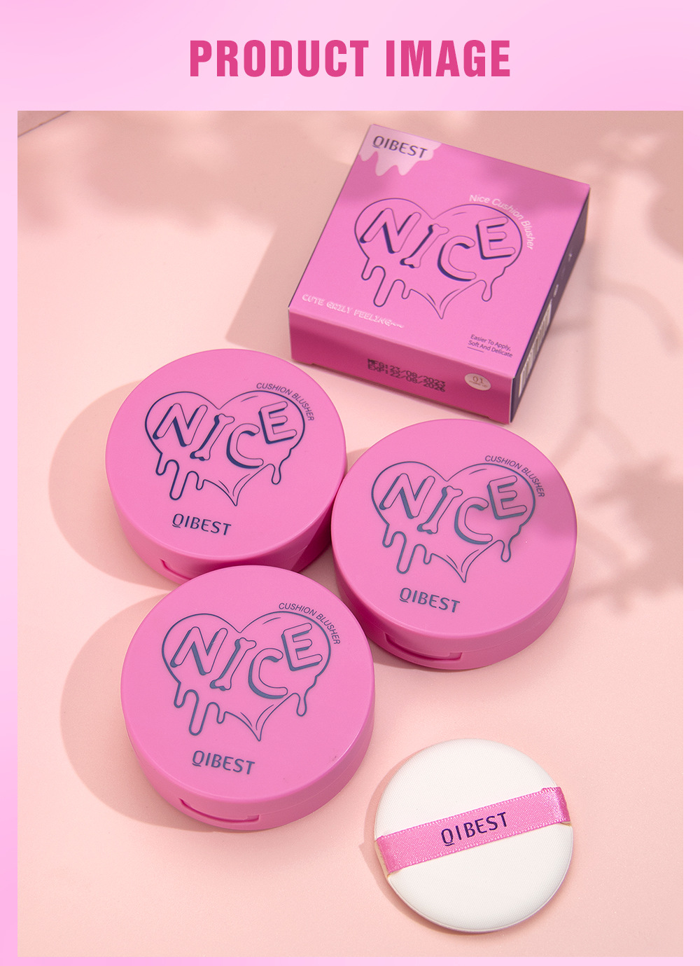 QIBEST Cushion Blush matte naturally brightens rosy complexion, nude blush liquid contouring facial makeup undefined