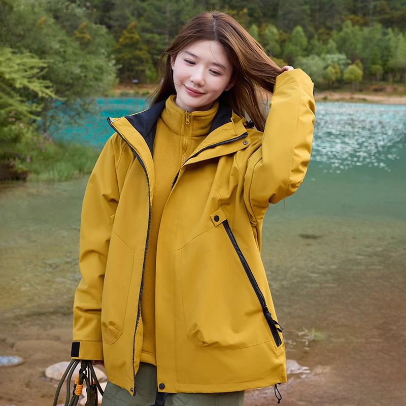 啄木鸟红色冲锋衣女款三合一春秋季新款登山防风防水潮牌外套|undefined