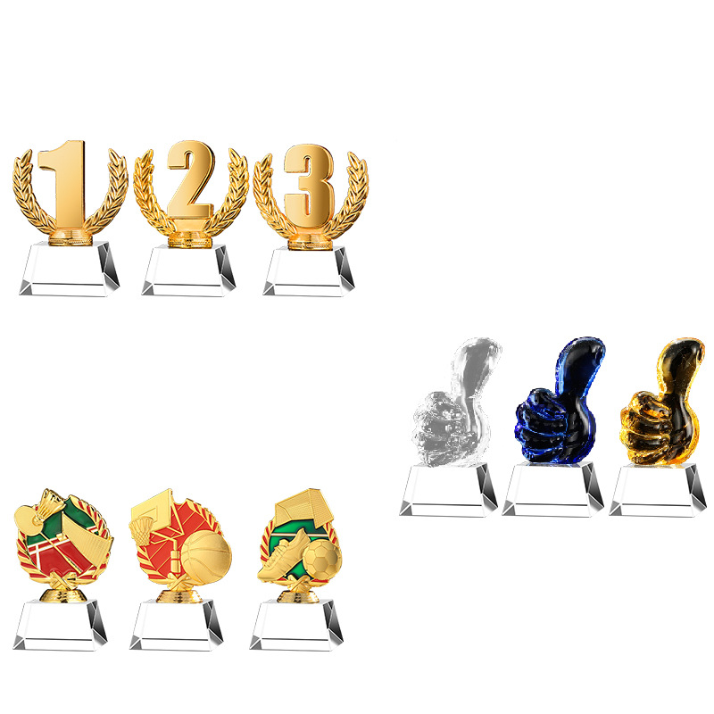 Escuela niños metales cristal trofeo estrella pentagonal arte juvenil trofeo de baile mini trofeo de cristal de dibujos animados