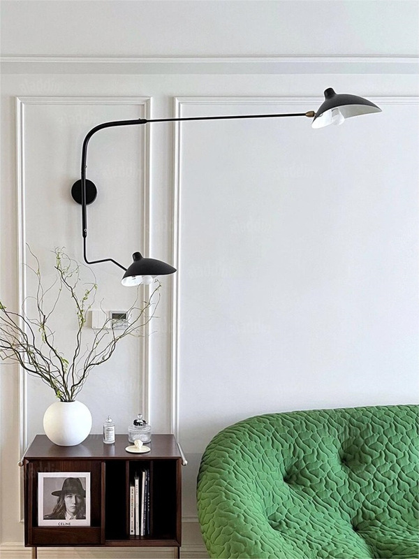 Vintage French-Style Long-Arm Wall Lamp Serge, Bold Nordic Design for Living Room, Study, Reading, Bedroom, Bedside Swing-Arm Lamp