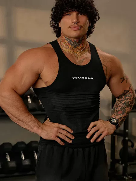 YOUNGLA New Knitted Ice Silk Ribbed Vest for Men, Sports Fitness Vest, Running Basketball Training Tight-Fitting Garment