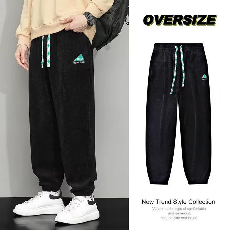 Весенние и осенние новые вельветовые брюки мужские свободные повседневные брюки утолщенные толстые и толстые плюс большие размеры спортивные штаны