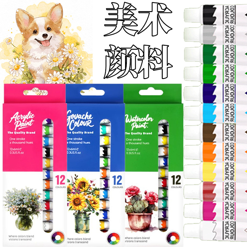 跨境 儿童绘画涂鸦美术颜料 12色水彩水粉丙烯颜料套装 厂家直销
