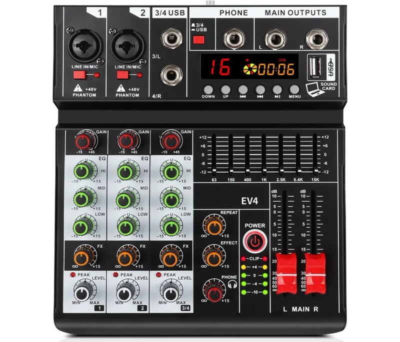 XTUGA professional 4-way mixer with reverb Bluetooth playback multi-channel control effect balanced mixer EV4