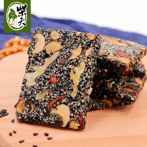 Chaifu coarse grain walnut kernel, wolfberry black sesame nutritious cake 255g bag cut cake traditional snack snack food