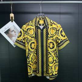 跨境欧货Ve夏季短袖衬衫男女同款花衬衣3D数码印花高版本面料外贸