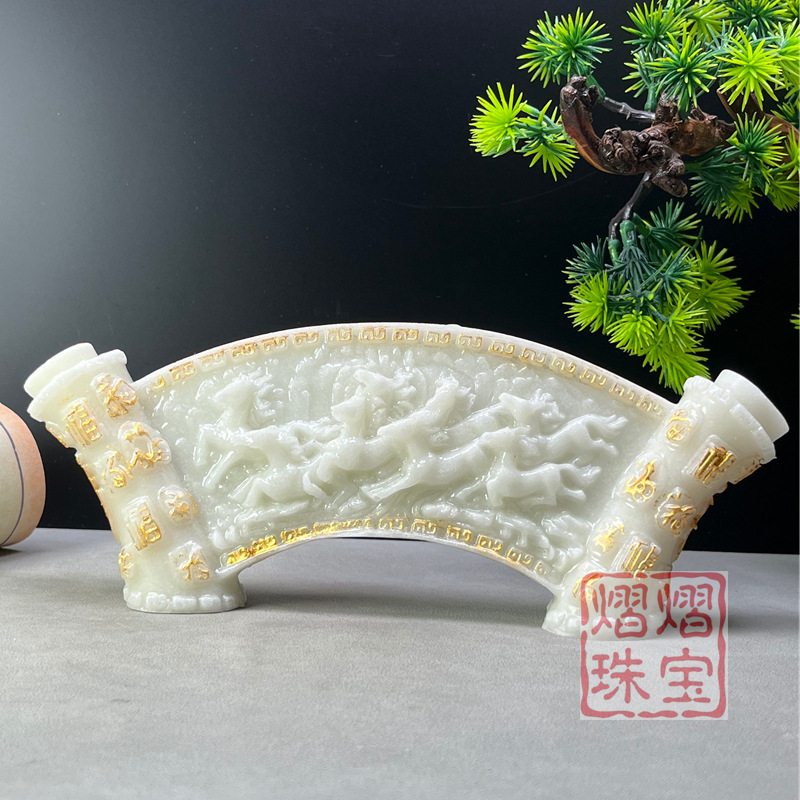 批发夜光八马图八骏图摆件八骏追风夜光图奔腾聚财镇厅堂摆件代发