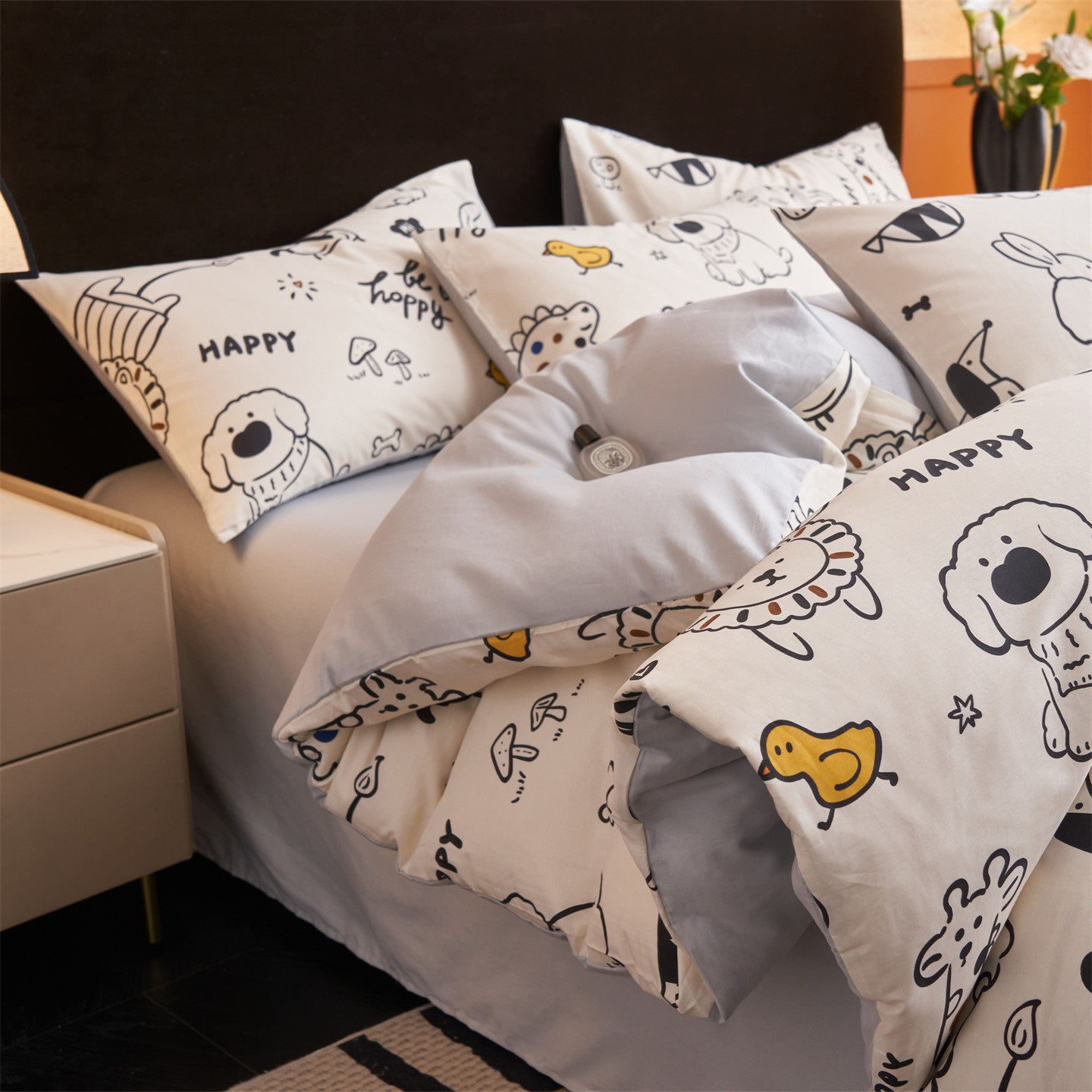 Printed Pure Cotton Four-piece Bedding Set With Duvet Cover And Sheet_voghion.com