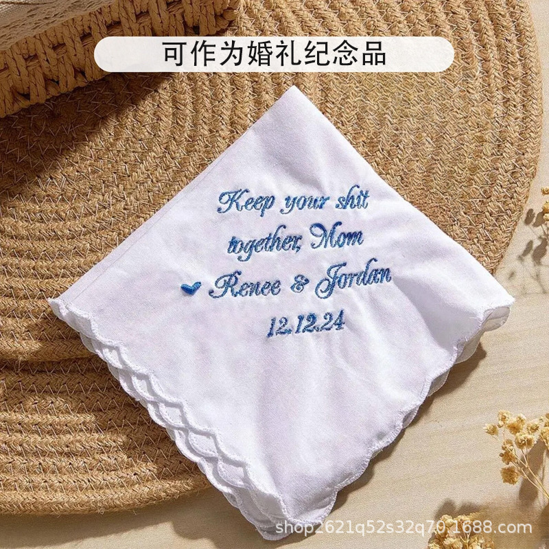 etsy アマゾン貿易ホットセールカスタム刺繍ハンカチポケットスクエアタオル結婚式の夫婦の誓いの記念品ハンカチ|undefined