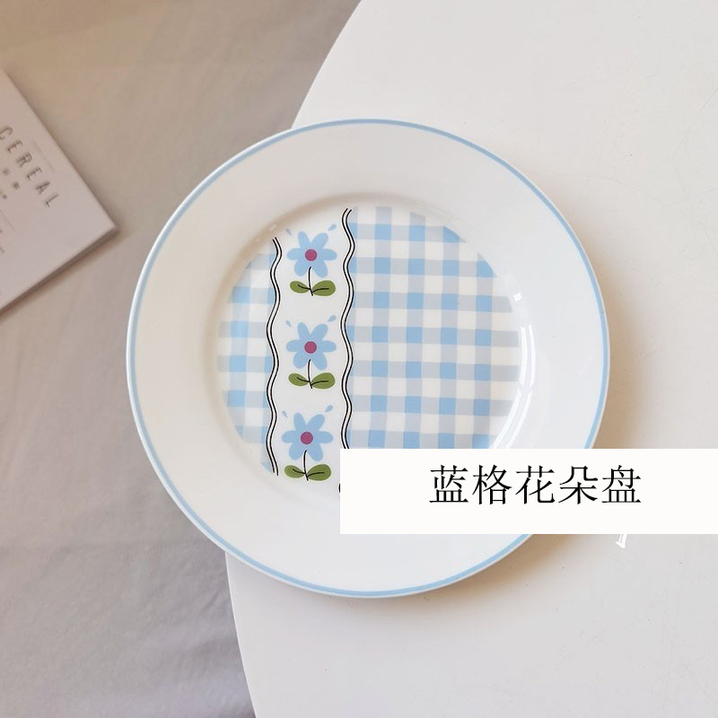 Placa de flores a cuadros azul